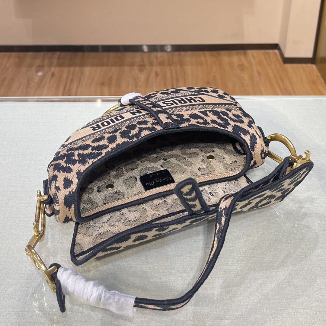 Christian Dior 2021 Mizza Embroidery Leopard Print Saddle Bag