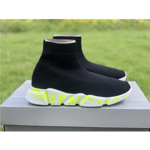 Balenciaga Graffiti Speed Sneaker Black/White-Fluorescent Green