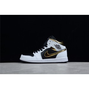 Air Jordan 1 Mid GS White Black Gold 554725-190
