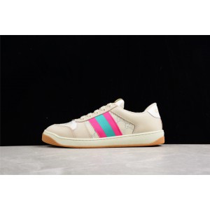 Womens Gucci Screener Sneaker Cream with Pink and Green