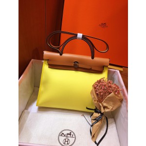 Hermès Yellow Herbag Zip Leather and Toile 31 Shoulder Bag