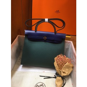 HERMES HERBAG ZIP 31 BAG IN ORIGINAL QUALITY ROYAL BLUE/ARMY GREEN