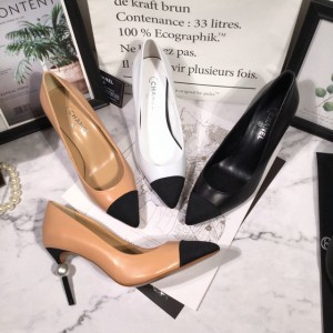 Chanel Leather Pointy Toe Faux Pearl Pumps