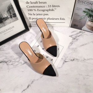 Chanel Brown Leather CC Pearl Heel Pointed Toe Mules