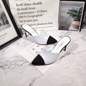 Chanel White Leather CC Pearl Heel Pointed Toe Mules