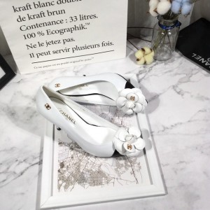 Chanel White Leather Camellia CC Pumps