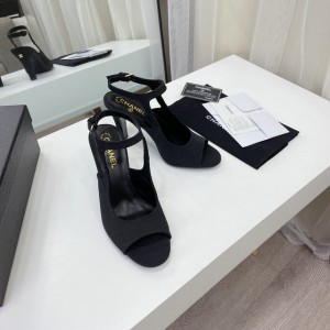 Chanel Black Satin CC Slingbacks