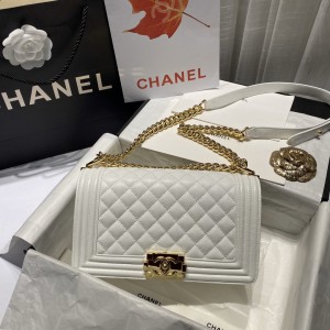 CHANEL Boy Bag White Calfskin