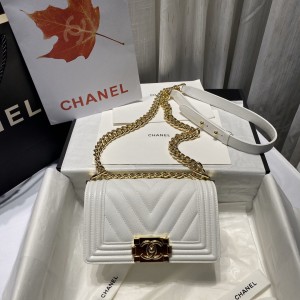 CHANEL Boy Old Medium White Chevron