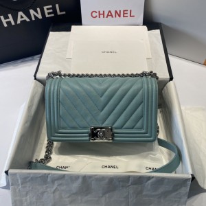 CHANEL Boy Old Medium Blue Chevron