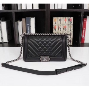 Chanel Medium Boy Bag Black Chevron Caviar 