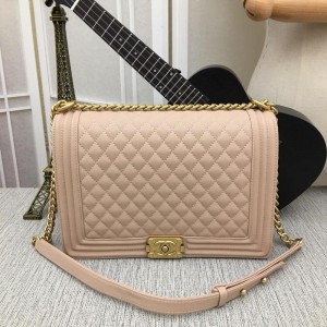 Chanel Nude Quilted Caviar Leather Large Boy Shoulder Bag