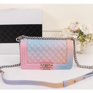 Chanel Pink Rainbow Printed Caviar Medium Boy Bag