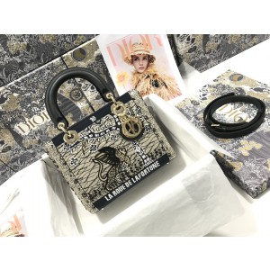 Christian Dior Embroidered La Roue La Fortune Tarot Medium Lady Dior Blue