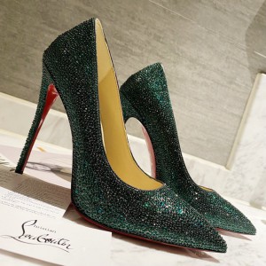 Christian Louboutin Full diamond gradient shoes series Gradient Green