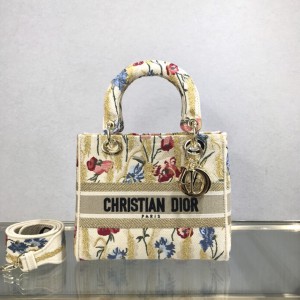 DIOR Medium Lady D-Lite Bag Beige Multicolor Hibiscus