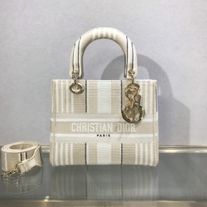 Dior Medium Lady D-Lite Bag Gray D-Stripes