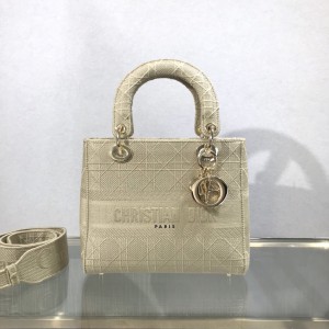 Dior Medium Lady D-Lite Bag Gray D-Stripes