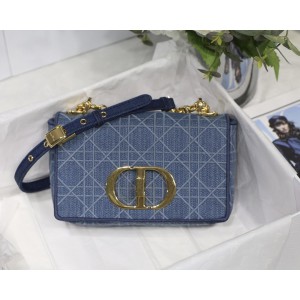 Small Dior Caro Bag Blue Cannage Embroidery With Crystals And Metallic Thread