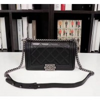CHANEL Navy Embossed Small Boy Bag