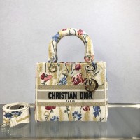 DIOR Medium Lady D-Lite Bag Beige Multicolor Hibiscus