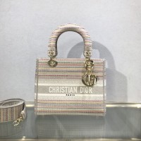 Medium Lady D-Lite Multicolor Stripes Embroidery