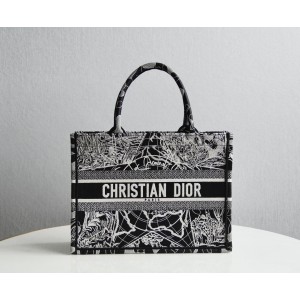 Dior Book Tote Black And White Dior Around The World Embroidery