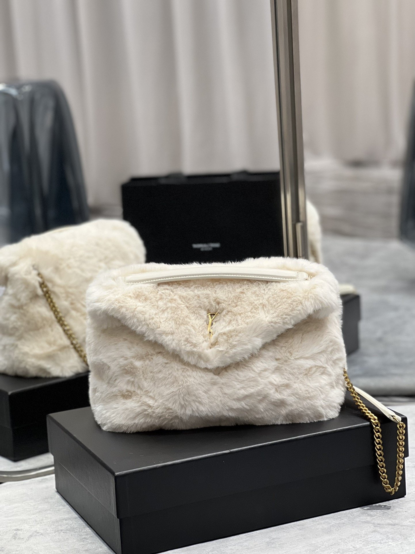 YSL Loulou Puffer Shearling Shoulder Bag